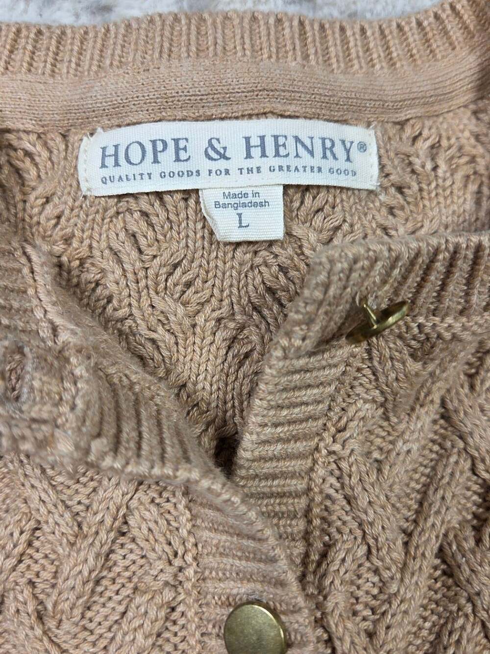 Hope & Henry Girls L 10/12 Herringbone Cable Knit Cardigan Organic Cotton - Picture 3 of 7